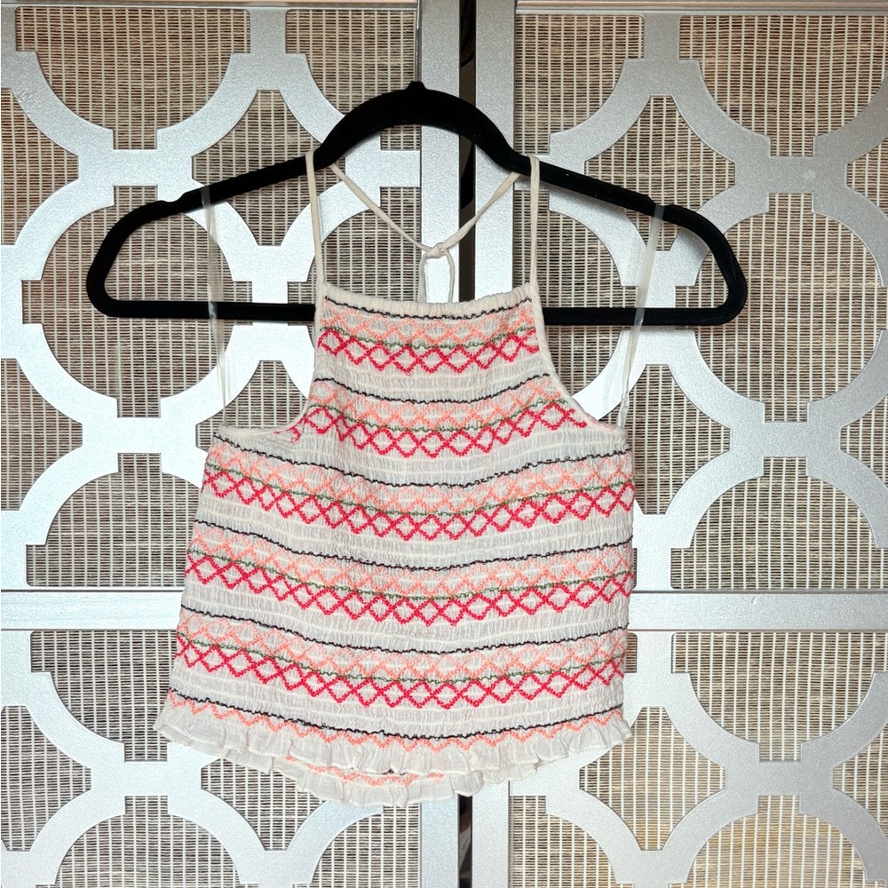 American Eagle Outfitters Pink and White Patterned Tank Top